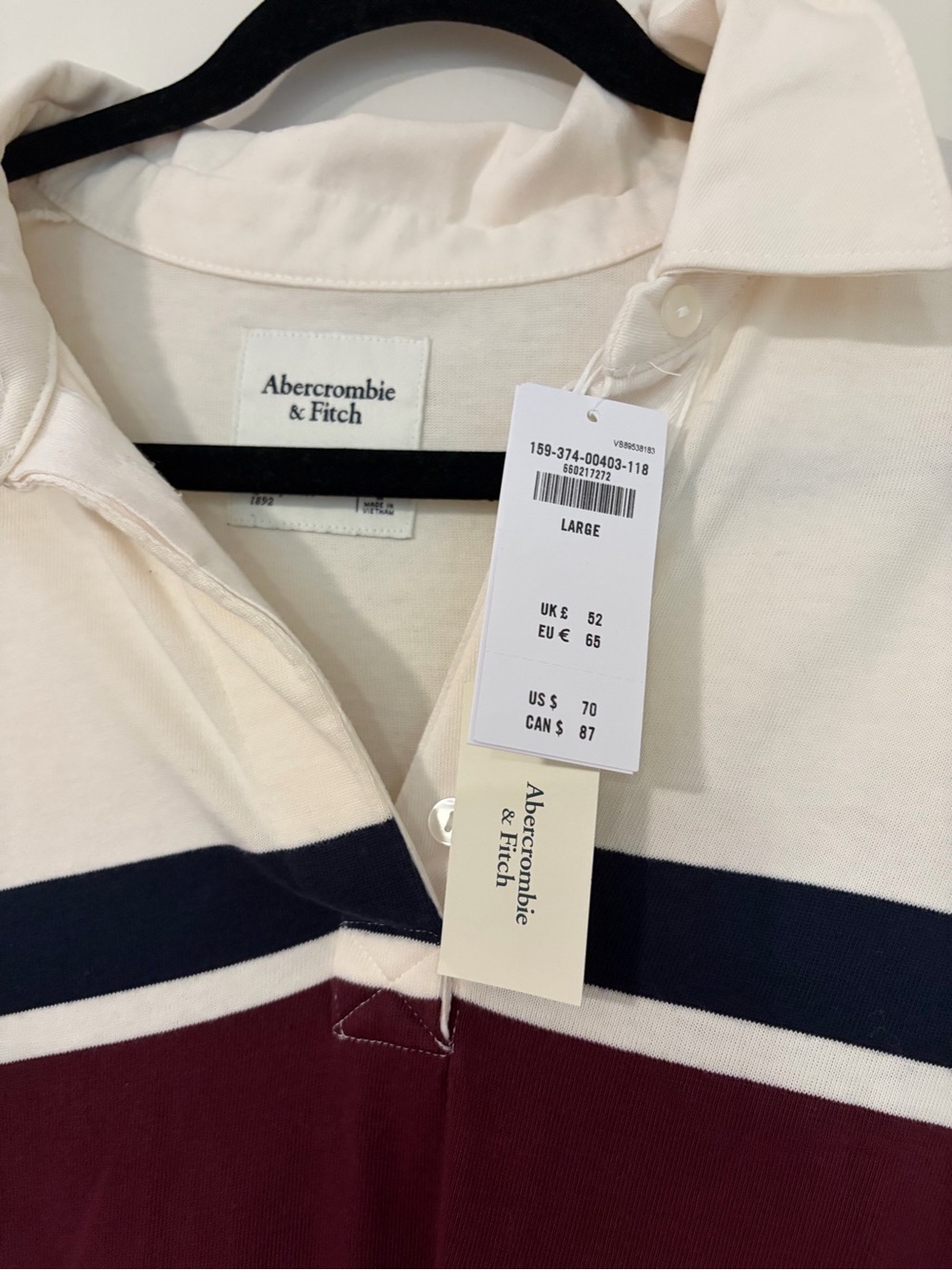 Abercrombie White Rugby/Polo Shirt Dress with Navy & Burgundy Stripes - Picture 3 of 4
